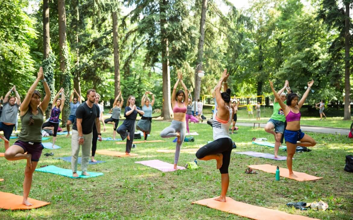yoga in the park at Bansko Nomad Fest 2022